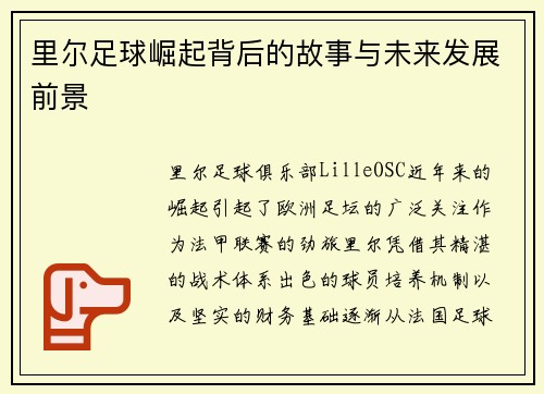 里尔足球崛起背后的故事与未来发展前景